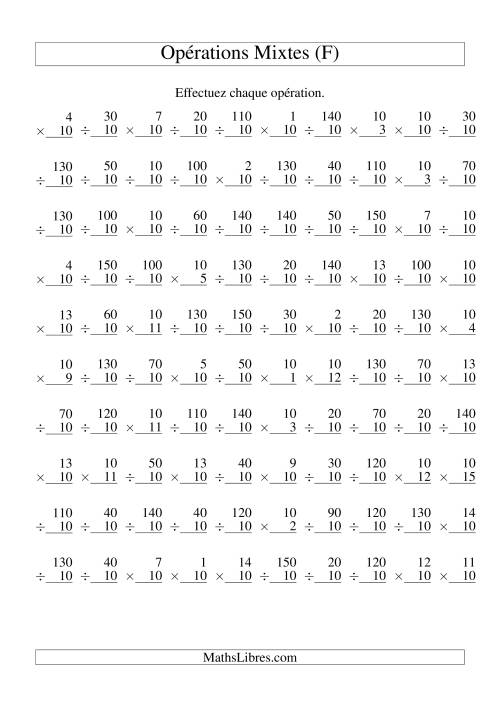 Multiplication et Division -- Règles de 10 (Variation 1 à 15) (F)