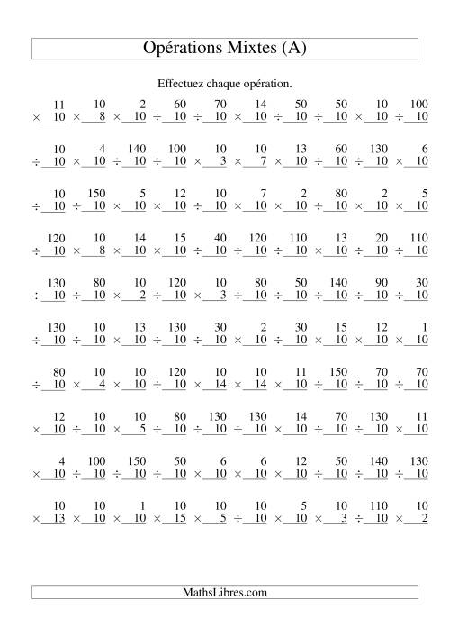 Multiplication et Division -- Règles de 10 (Variation 1 à 15) (Tout)