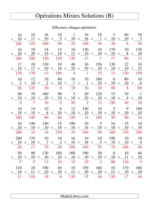Multiplication et Division -- Règles de 10 (Variation 1 à 20) (B) page 2