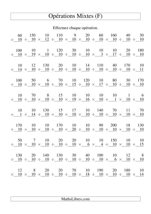 Multiplication et Division -- Règles de 10 (Variation 1 à 20) (F)