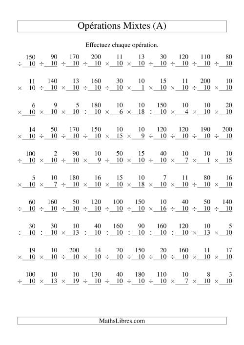Multiplication et Division -- Règles de 10 (Variation 1 à 20) (Tout)