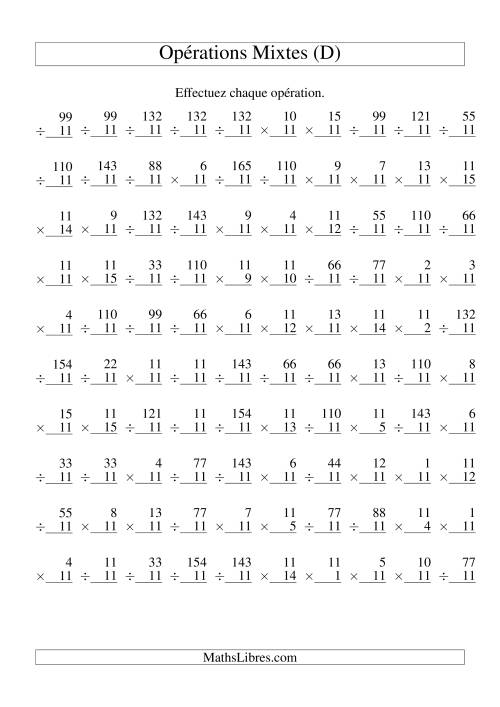 Multiplication et Division -- Règles de 11 (Variation 1 à 15) (D)