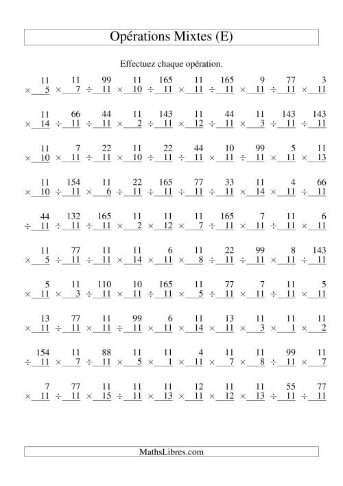 Multiplication et Division -- Règles de 11 (Variation 1 à 15) (E)