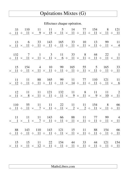 Multiplication et Division -- Règles de 11 (Variation 1 à 15) (G)