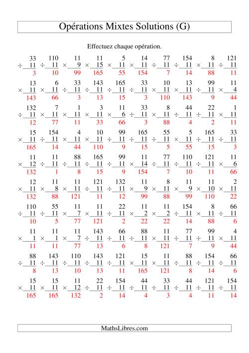 Multiplication et Division -- Règles de 11 (Variation 1 à 15) (G) page 2
