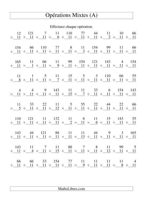 Multiplication et Division -- Règles de 11 (Variation 1 à 15) (Tout)