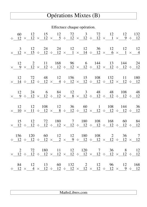 Multiplication et Division -- Règles de 12 (Variation 1 à 15) (B)