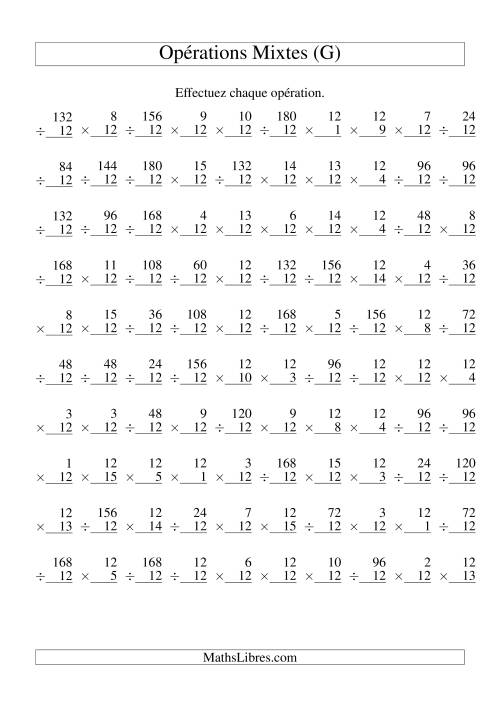 Multiplication et Division -- Règles de 12 (Variation 1 à 15) (G)