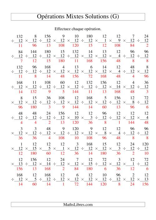 Multiplication et Division -- Règles de 12 (Variation 1 à 15) (G) page 2