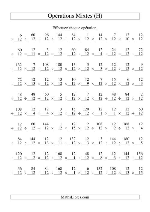 Multiplication et Division -- Règles de 12 (Variation 1 à 15) (H)