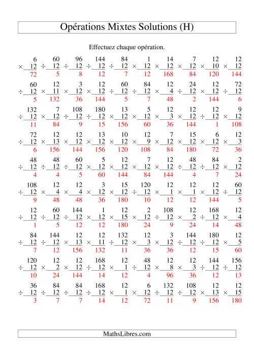 Multiplication et Division -- Règles de 12 (Variation 1 à 15) (H) page 2