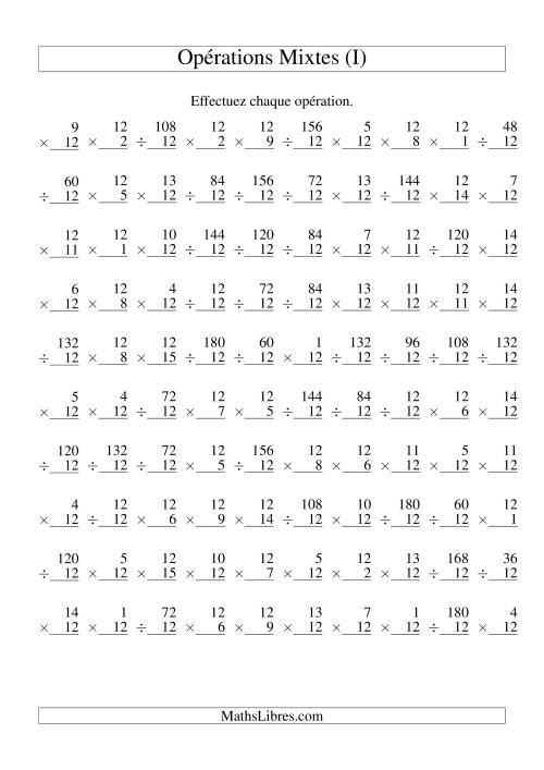 Multiplication et Division -- Règles de 12 (Variation 1 à 15) (I)