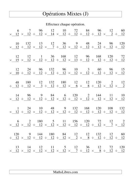 Multiplication et Division -- Règles de 12 (Variation 1 à 15) (J)