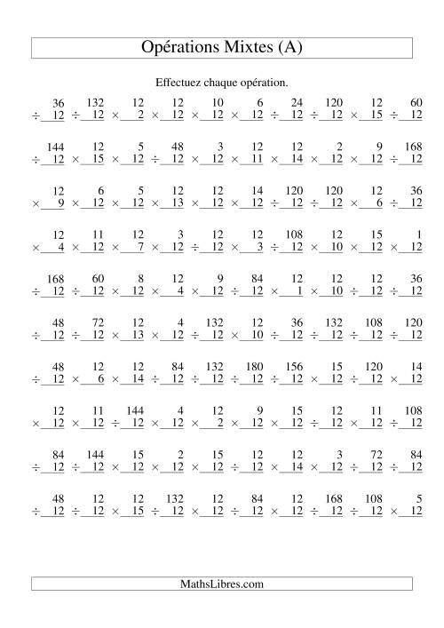 Multiplication et Division -- Règles de 12 (Variation 1 à 15) (Tout)
