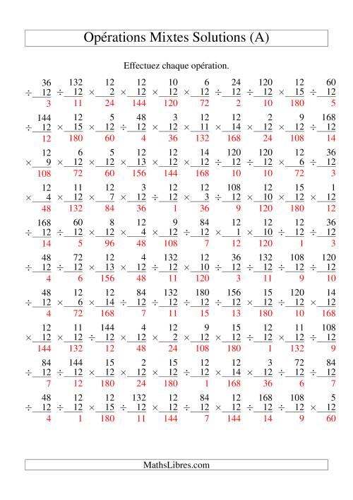 Multiplication et Division -- Règles de 12 (Variation 1 à 15) (Tout) page 2