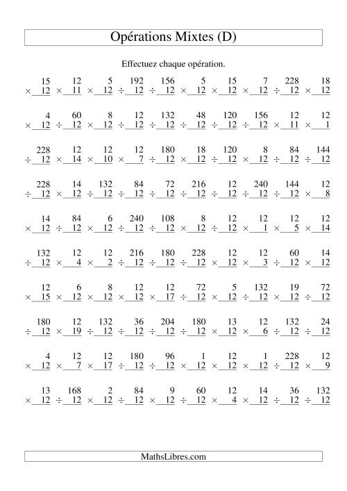 Multiplication et Division -- Règles de 12 (Variation 1 à 20) (D)