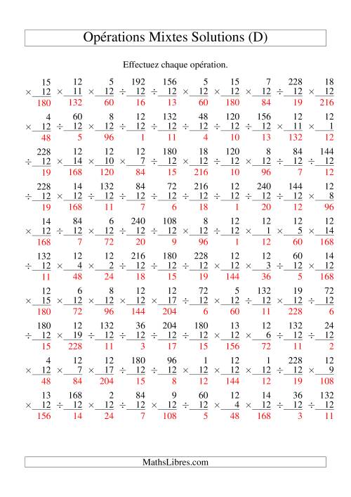 Multiplication et Division -- Règles de 12 (Variation 1 à 20) (D) page 2