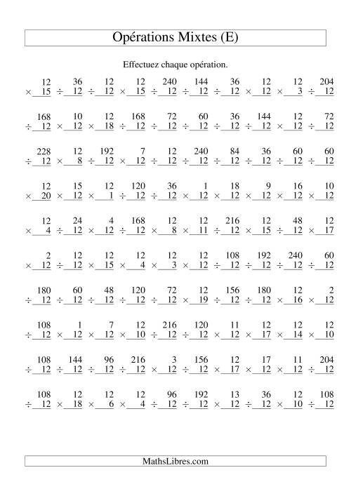 Multiplication et Division -- Règles de 12 (Variation 1 à 20) (E)