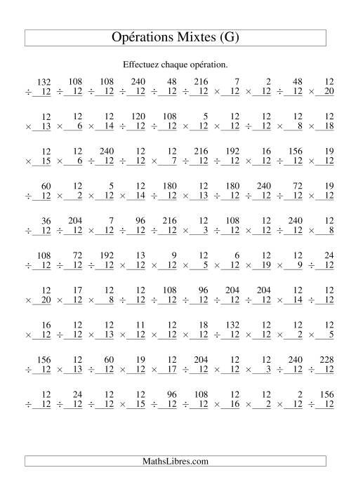 Multiplication et Division -- Règles de 12 (Variation 1 à 20) (G)