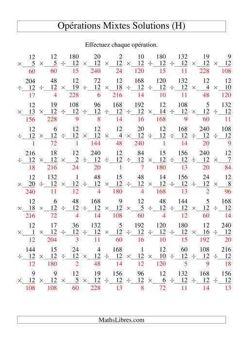 Multiplication et Division -- Règles de 12 (Variation 1 à 20) (H) page 2
