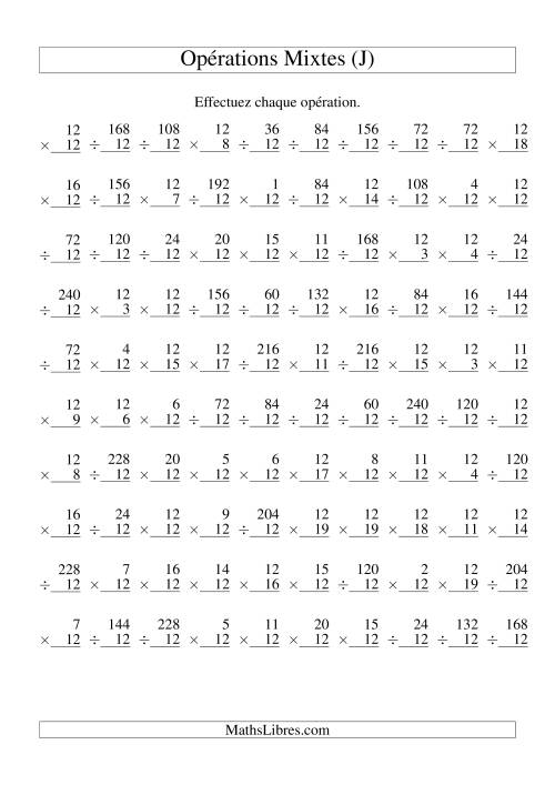 Multiplication et Division -- Règles de 12 (Variation 1 à 20) (J)