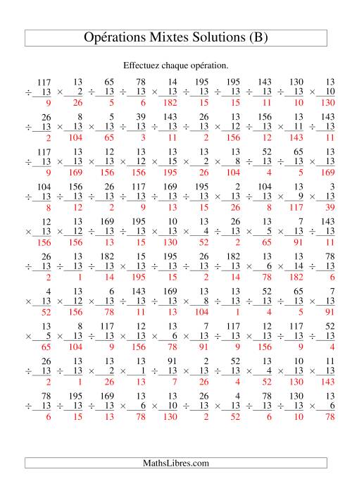 Multiplication et Division -- Règles de 13 (Variation 1 à 15) (B) page 2
