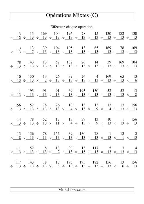 Multiplication et Division -- Règles de 13 (Variation 1 à 15) (C)
