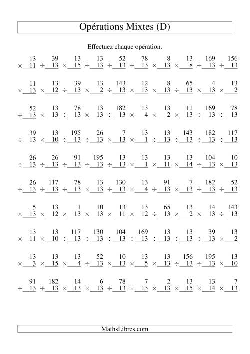 Multiplication et Division -- Règles de 13 (Variation 1 à 15) (D)
