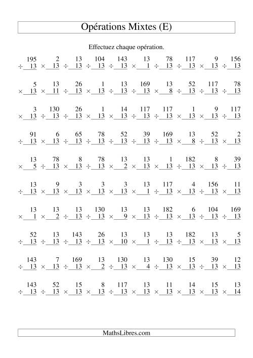 Multiplication et Division -- Règles de 13 (Variation 1 à 15) (E)