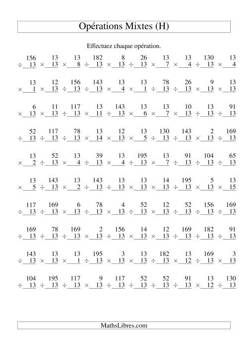 Multiplication et Division -- Règles de 13 (Variation 1 à 15) (H)