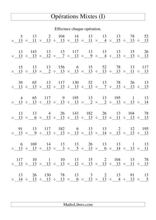 Multiplication et Division -- Règles de 13 (Variation 1 à 15) (I)