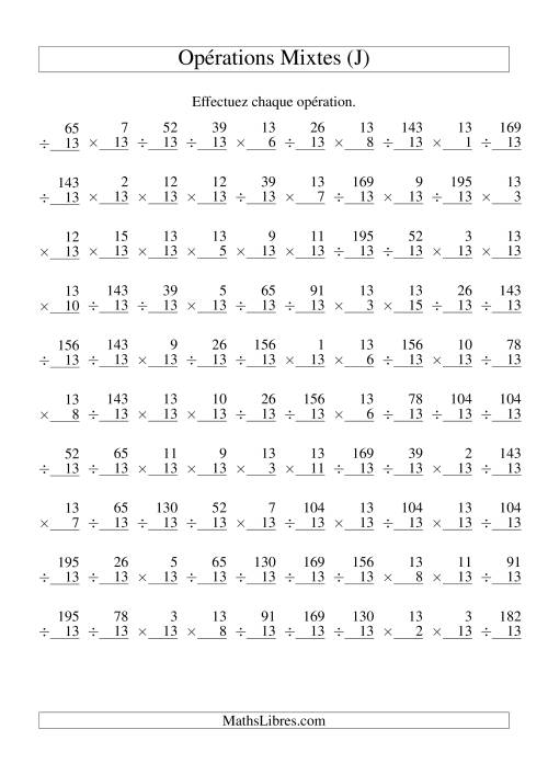 Multiplication et Division -- Règles de 13 (Variation 1 à 15) (J)