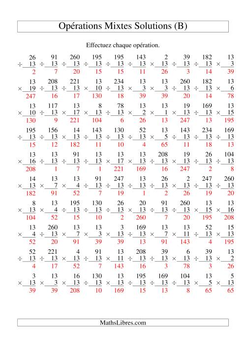 Multiplication et Division -- Règles de 13 (Variation 1 à 20) (B) page 2