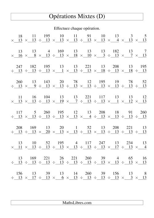 Multiplication et Division -- Règles de 13 (Variation 1 à 20) (D)