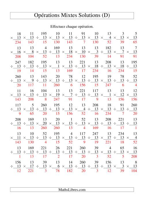 Multiplication et Division -- Règles de 13 (Variation 1 à 20) (D) page 2