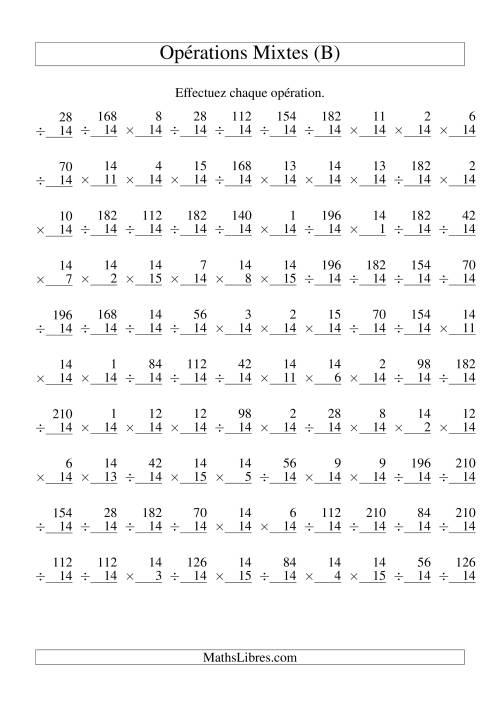 Multiplication et Division -- Règles de 14 (Variation 1 à 15) (B)