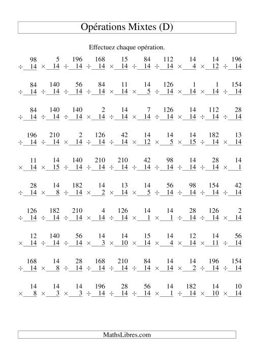 Multiplication et Division -- Règles de 14 (Variation 1 à 15) (D)