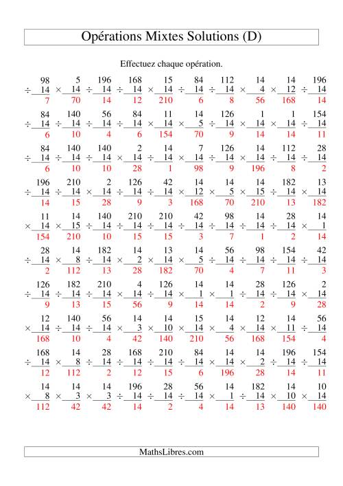 Multiplication et Division -- Règles de 14 (Variation 1 à 15) (D) page 2