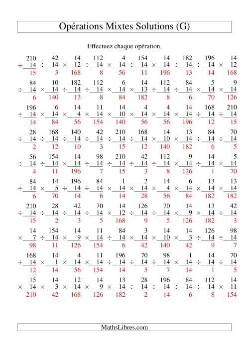Multiplication et Division -- Règles de 14 (Variation 1 à 15) (G) page 2