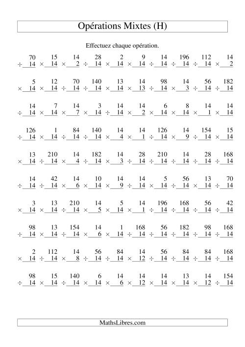 Multiplication et Division -- Règles de 14 (Variation 1 à 15) (H)