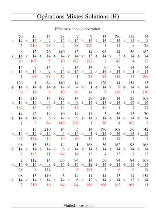 Multiplication et Division -- Règles de 14 (Variation 1 à 15) (H) page 2