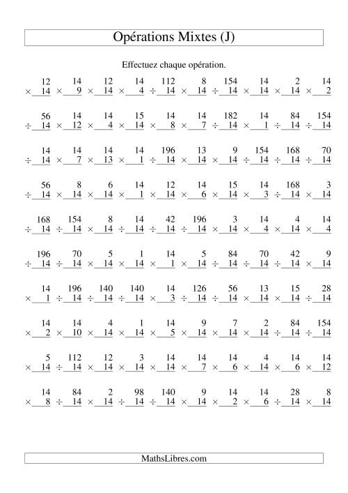 Multiplication et Division -- Règles de 14 (Variation 1 à 15) (J)
