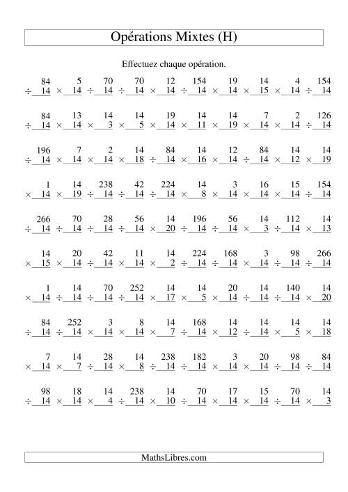 Multiplication et Division -- Règles de 14 (Variation 1 à 20) (H)