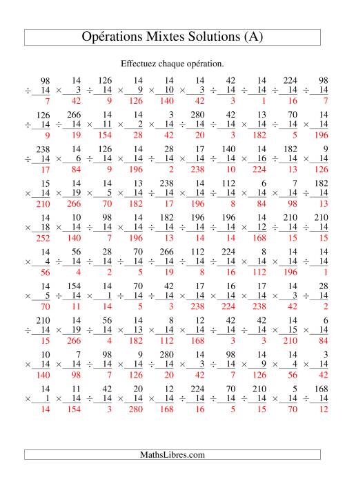 Multiplication et Division -- Règles de 14 (Variation 1 à 20) (Tout) page 2