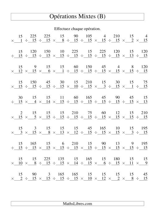 Multiplication et Division -- Règles de 15 (Variation 1 à 15) (B)