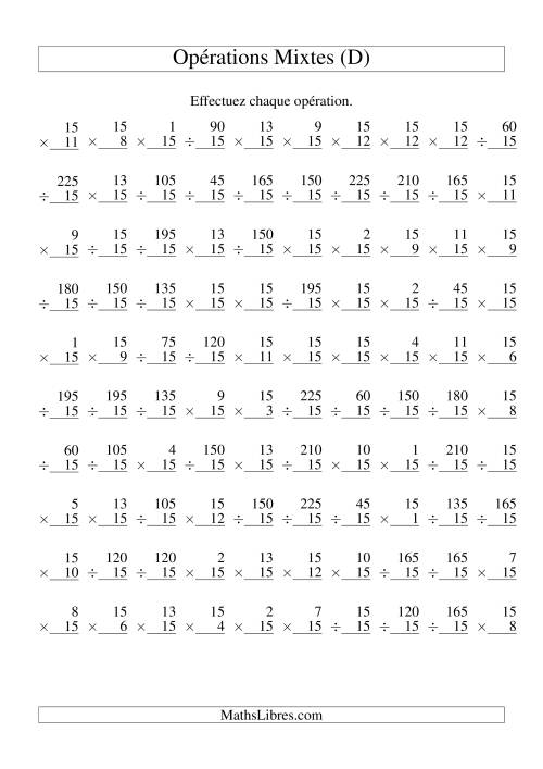 Multiplication et Division -- Règles de 15 (Variation 1 à 15) (D)