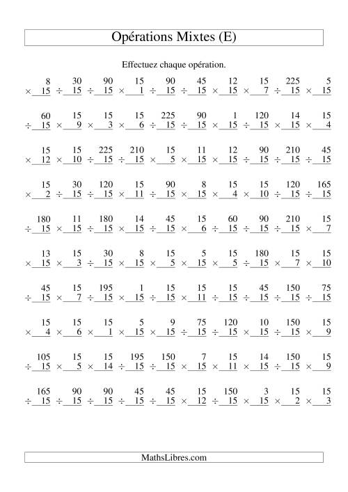 Multiplication et Division -- Règles de 15 (Variation 1 à 15) (E)