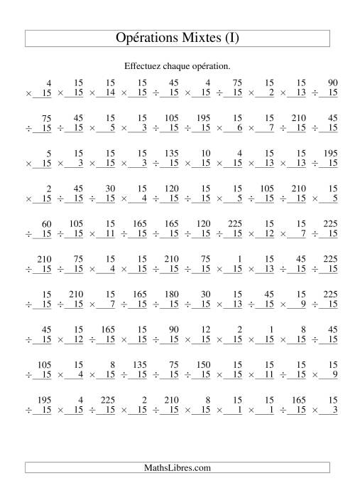 Multiplication et Division -- Règles de 15 (Variation 1 à 15) (I)