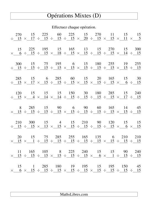 Multiplication et Division -- Règles de 15 (Variation 1 à 20) (D)