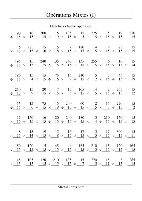 Multiplication et Division -- Règles de 15 (Variation 1 à 20) (I)